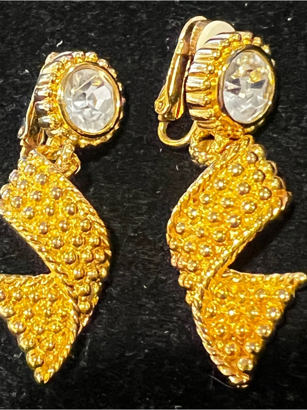 Swarovski Gold-Tone Twisted Drop Clip on Earrings with Clear Crystals - Picture 2 of 7